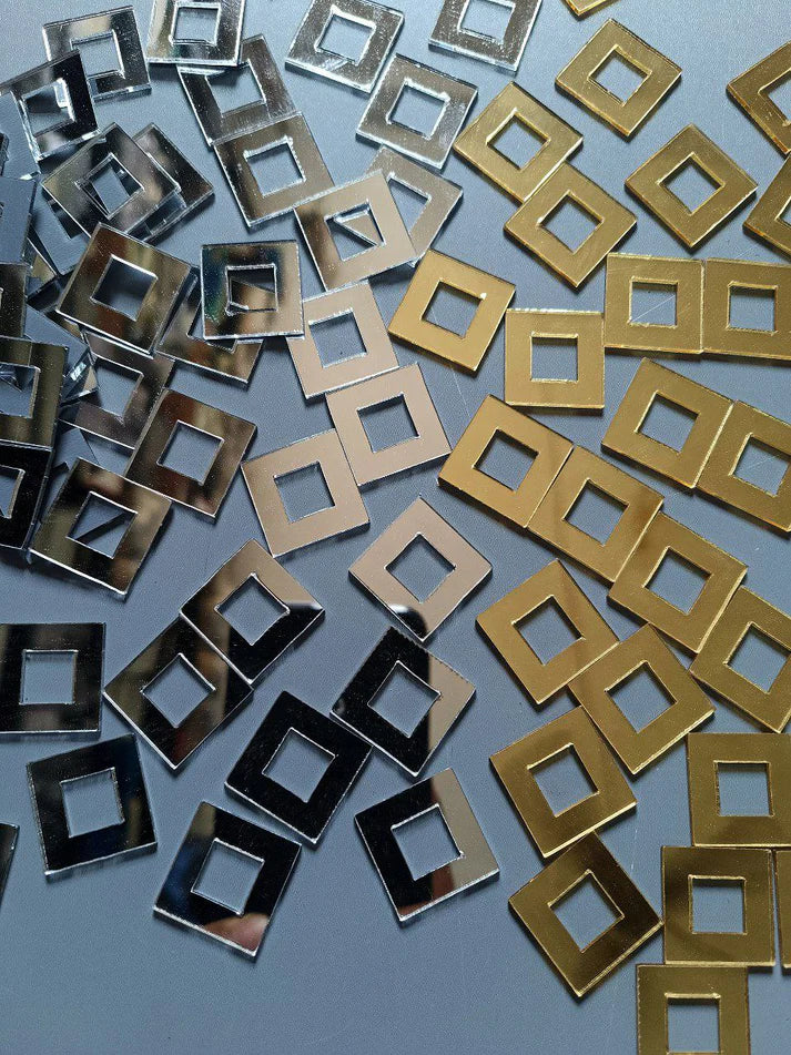 Acrylic Craft Mirror - CUT OUT SQUARE Shape - 20MM - 52 Pieces