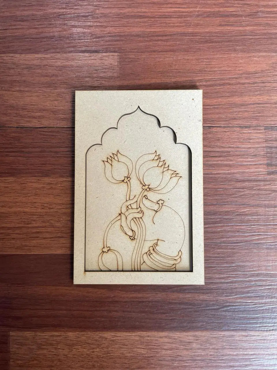 Pre-Marked MDF Lotus (Jharokha) Panel for Resin Art and Crafts - 6 x 4 Inch
