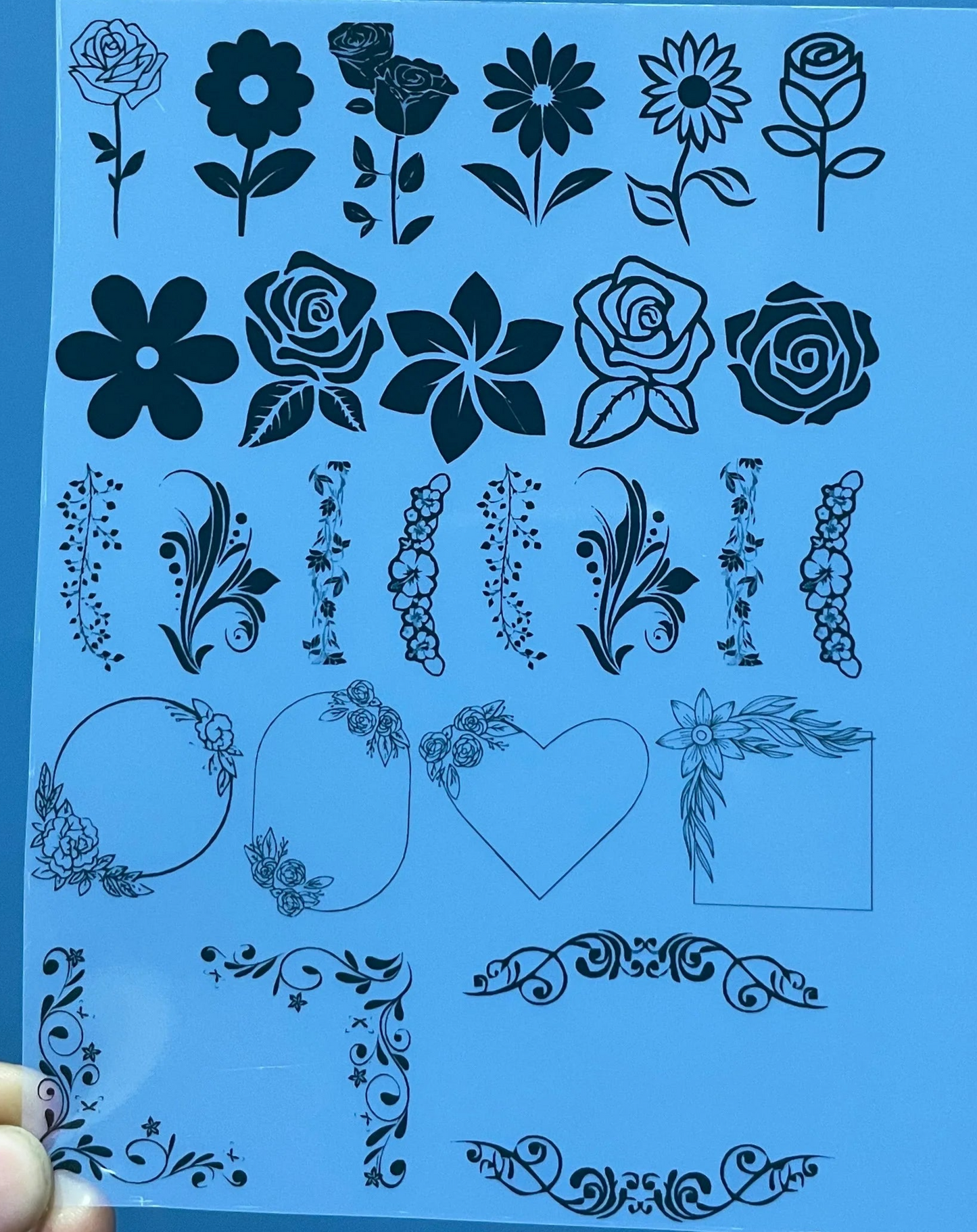 Flower Insert Sheets for Resin Art - Black & White, A4 & A6 Sizes