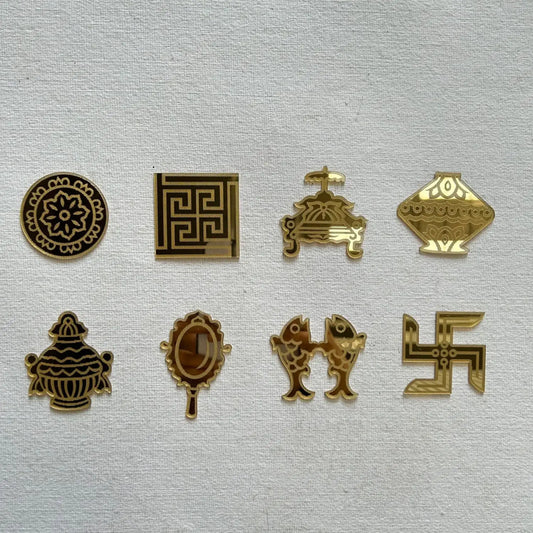Acrylic Ashtmangal Engraving Set - Set of 10pcs | 2" Height | Golden
