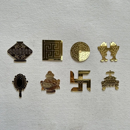 Golden Acrylic Ashtmangal Carving Set - 2" Height - Pack of 10 for Resin Art and Craft