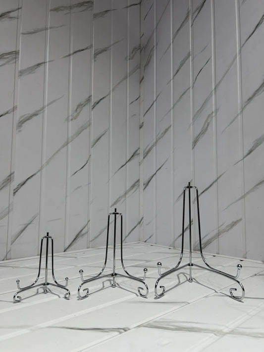 Foldable Curve Metal Stand for Displaying Resin Art - Silver, 4", 6", 8" Sizes