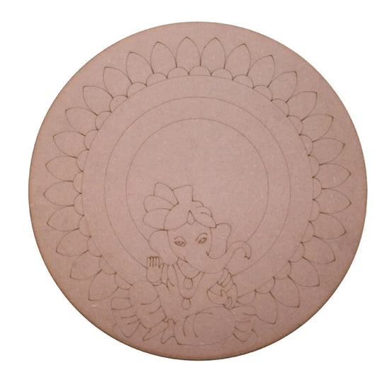 Pre-Marked MDF Circle Cutout with Traditional Ganesh Design