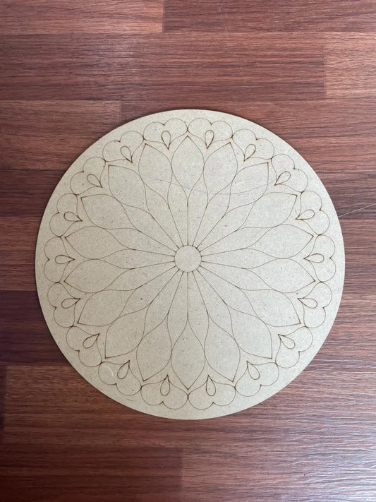 Pre-Marked MDF Rangoli Board for Resin Art and Craft Projects - 10'' Approx, 4mm Thickness