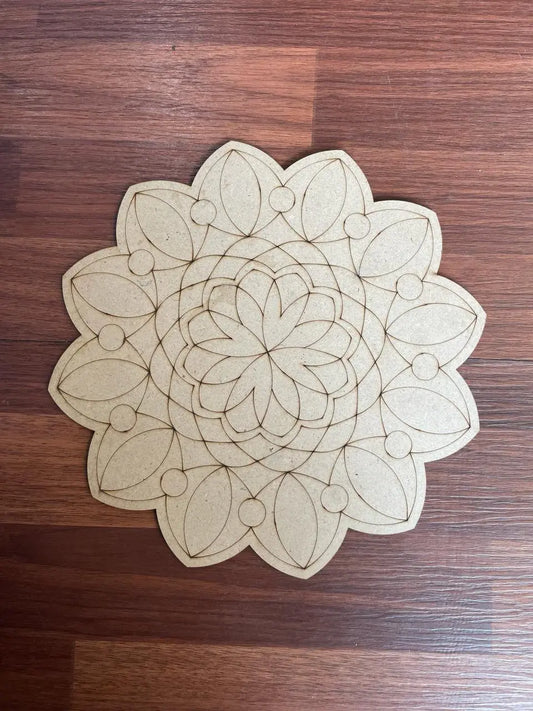 Pre-Marked MDF Rangoli Symmetry Flower Bloom - 10'' for Resin Art and Crafts