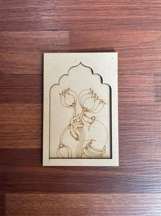 Pre-Marked MDF Lotus (Jharokha) Panel for Resin Art and Crafts - 6 x 4 Inch