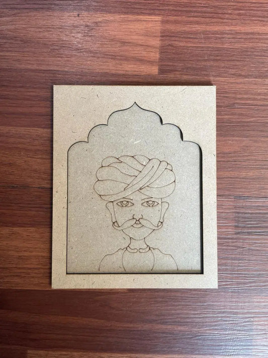 Pre-Marked MDF for Resin Art - Rajasthani Men (Jharokha) - 8 x 6 inch